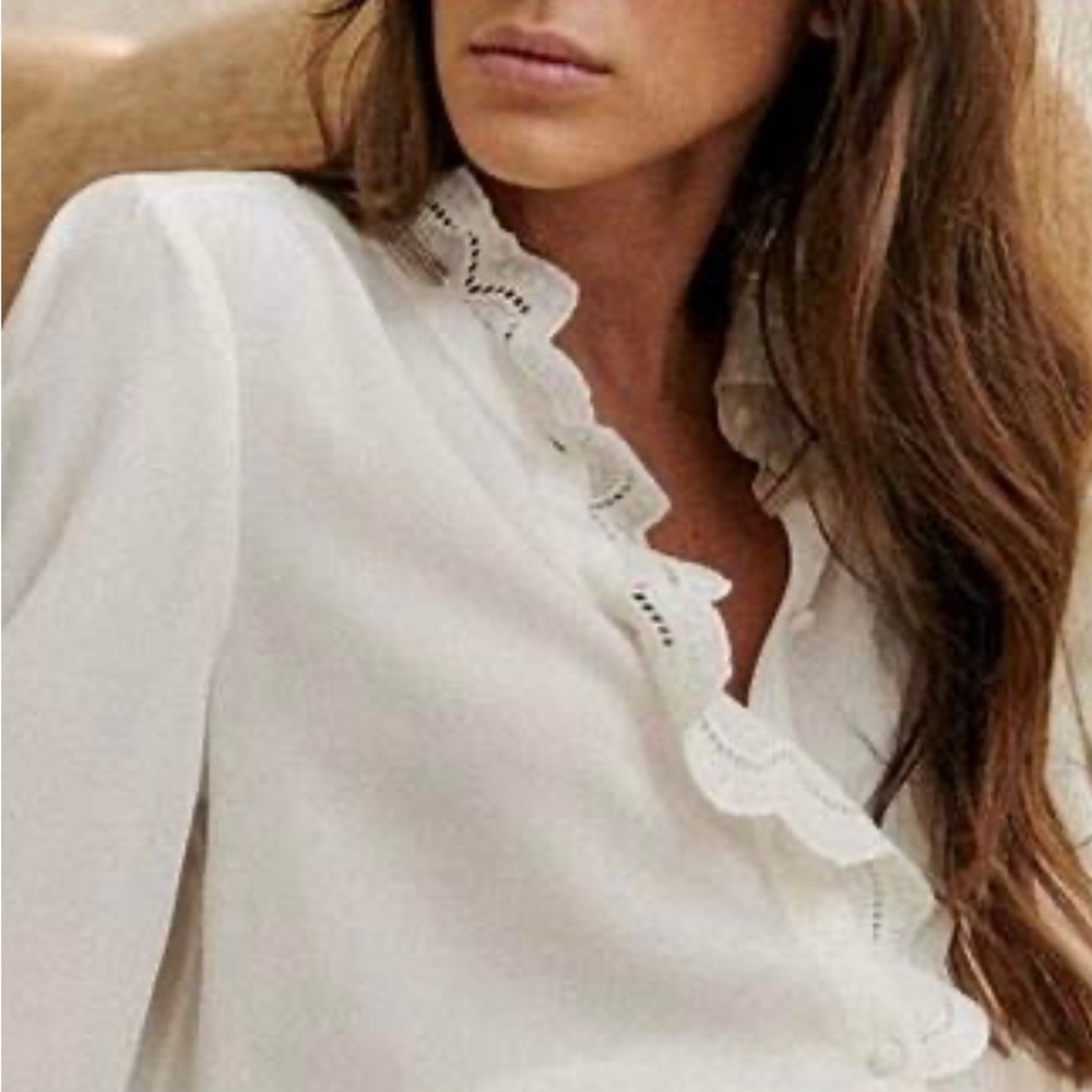 Sezane Ecru Chlo Silk Blouse
